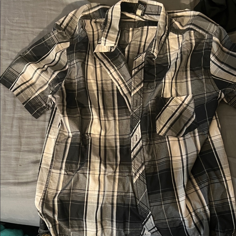 Tony Hawk Black and White Plaid Casual Shirt